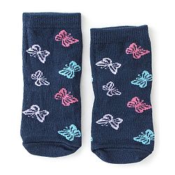 Cute Walk By Babyhug Cotton Knit Anti Bacterial Ankle Length Socks Butterfly Design Pack Of 3 - Multicolour