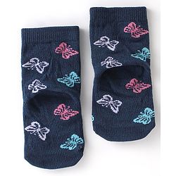 Cute Walk By Babyhug Cotton Knit Anti Bacterial Ankle Length Socks Butterfly Design Pack Of 3 - Multicolour