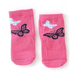 Cute Walk By Babyhug Cotton Knit Anti Bacterial Ankle Length Socks Butterfly Design Pack Of 3 - Multicolour