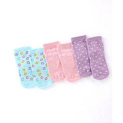 Cute Walk By Babyhug Cotton Knit Anti Bacterial Ankle Length Socks Polka Dot Design Pack Of 3 - Multicolour