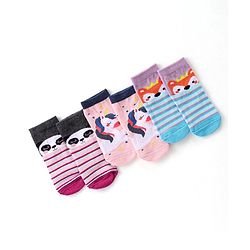 Cute Walk By Babyhug Cotton Knit Anti Bacterial Ankle Length Socks Unicorn Design Pack Of 3 - Multicolour