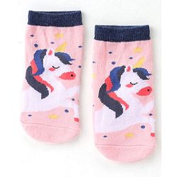 Cute Walk By Babyhug Cotton Knit Anti Bacterial Ankle Length Socks Unicorn Design Pack Of 3 - Multicolour
