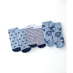 Cutewalk By Babyhug Anti Bacterial Ankle Length Socks Lion Design Pack Of 3 - Blue