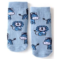 Cutewalk By Babyhug Anti Bacterial Ankle Length Socks Lion Design Pack Of 3 - Blue