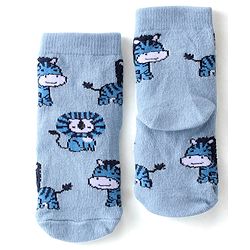Cutewalk By Babyhug Anti Bacterial Ankle Length Socks Lion Design Pack Of 3 - Blue