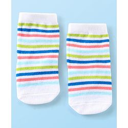 Cute Walk By Babyhug Anti Bacterial Ankle Length Socks Striped & Dino Design Pack Of 3 - Blue & White
