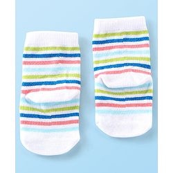 Cute Walk By Babyhug Anti Bacterial Ankle Length Socks Striped & Dino Design Pack Of 3 - Blue & White