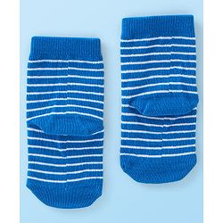 Cute Walk By Babyhug Anti Bacterial Ankle Length Socks Striped & Dino Design Pack Of 3 - Blue & White
