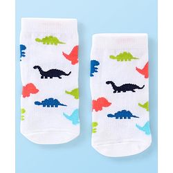 Cute Walk By Babyhug Anti Bacterial Ankle Length Socks Striped & Dino Design Pack Of 3 - Blue & White