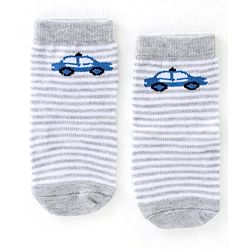 Cute Walk By Babyhug Anti Bacterial Ankle Length Socks Striped & Car Design Pack Of 3 - Blue & Grey