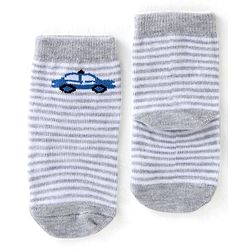 Cute Walk By Babyhug Anti Bacterial Ankle Length Socks Striped & Car Design Pack Of 3 - Blue & Grey