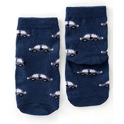 Cute Walk By Babyhug Anti Bacterial Ankle Length Socks Striped & Car Design Pack Of 3 - Blue & Grey