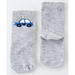 Cute Walk By Babyhug Anti Bacterial Ankle Length Socks Striped & Car Design Pack Of 3 - Blue & Grey