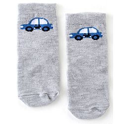 Cute Walk By Babyhug Anti Bacterial Ankle Length Socks Striped & Car Design Pack Of 3 - Blue & Grey