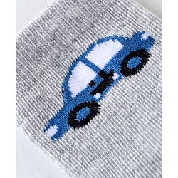 Cute Walk By Babyhug Anti Bacterial Ankle Length Socks Striped & Car Design Pack Of 3 - Blue & Grey