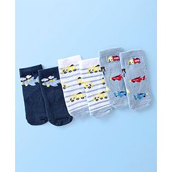 Cute Walk By Babyhug Anti Bacterial Ankle Length Socks Striped & Aircraft Design Pack Of 3 - Blue White & Grey