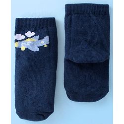 Cute Walk By Babyhug Anti Bacterial Ankle Length Socks Striped & Aircraft Design Pack Of 3 - Blue White & Grey