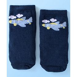 Cute Walk By Babyhug Anti Bacterial Ankle Length Socks Striped & Aircraft Design Pack Of 3 - Blue White & Grey