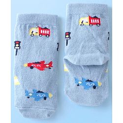 Cute Walk By Babyhug Anti Bacterial Ankle Length Socks Striped & Aircraft Design Pack Of 3 - Blue White & Grey