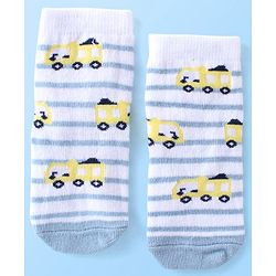 Cute Walk By Babyhug Anti Bacterial Ankle Length Socks Striped & Aircraft Design Pack Of 3 - Blue White & Grey