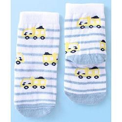 Cute Walk By Babyhug Anti Bacterial Ankle Length Socks Striped & Aircraft Design Pack Of 3 - Blue White & Grey