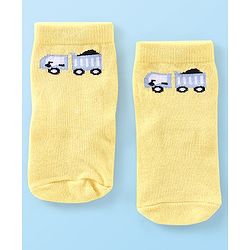 Cute Walk By Babyhug Anti Bacterial Ankle Length Socks Striped & Car Design Pack Of 3 - Red Yellow & Grey