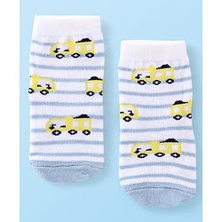 Cute Walk By Babyhug Anti Bacterial Ankle Length Socks Striped & Car Design Pack Of 3 - Red Yellow & Grey
