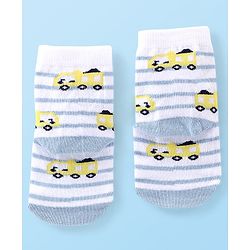 Cute Walk By Babyhug Anti Bacterial Ankle Length Socks Striped & Car Design Pack Of 3 - Red Yellow & Grey