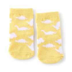 Cute Walk By Babyhug Anti Bacterial Ankle Length Socks Stripes & Dino Design Pack Of 3 - Yellow & Blue