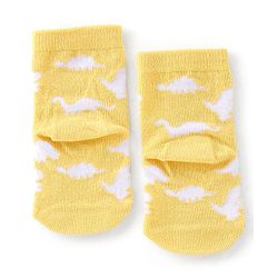 Cute Walk By Babyhug Anti Bacterial Ankle Length Socks Stripes & Dino Design Pack Of 3 - Yellow & Blue