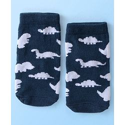 Cute Walk By Babyhug Anti Bacterial Ankle Length Socks Striped & Dino Design Pack Of 3 - Blue & White