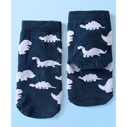 Cute Walk By Babyhug Anti Bacterial Ankle Length Socks Striped & Dino Design Pack Of 3 - Blue & White
