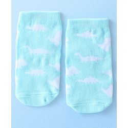Cute Walk By Babyhug Anti Bacterial Ankle Length Socks Striped & Dino Design Pack Of 3 - Blue & White