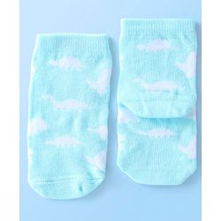 Cute Walk By Babyhug Anti Bacterial Ankle Length Socks Striped & Dino Design Pack Of 3 - Blue & White