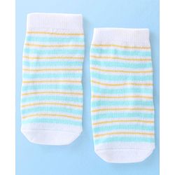 Cute Walk By Babyhug Anti Bacterial Ankle Length Socks Striped & Dino Design Pack Of 3 - Blue & White