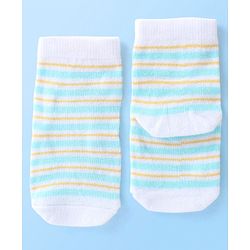Cute Walk By Babyhug Anti Bacterial Ankle Length Socks Striped & Dino Design Pack Of 3 - Blue & White