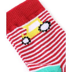 Cute Walk By Babyhug Anti Bacterial Ankle Length Socks Stripes & Construction Vehicle Design Pack Of 3 - Grey Red & Blue