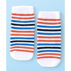 Cute Walk By Babyhug Anti Bacterial Ankle Length Socks Stripes & Basket Ball Design Pack Of 3 - Orange White & Blue