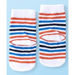 Cute Walk By Babyhug Anti Bacterial Ankle Length Socks Stripes & Basket Ball Design Pack Of 3 - Orange White & Blue