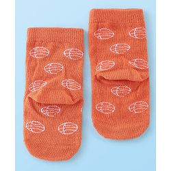 Cute Walk By Babyhug Anti Bacterial Ankle Length Socks Stripes & Basket Ball Design Pack Of 3 - Orange White & Blue