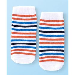Cute Walk By Babyhug Anti Bacterial Ankle Length Socks Stripes & Basket Ball Design Pack Of 3 - Orange White & Blue