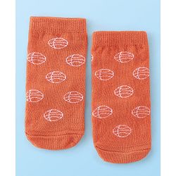 Cute Walk By Babyhug Anti Bacterial Ankle Length Socks Stripes & Basket Ball Design Pack Of 3 - Orange White & Blue