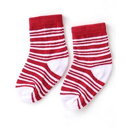 Cute Walk By Babyhug Anti Bacterial Ankle Length Socks Striped Pack Of 3 - Red & Black