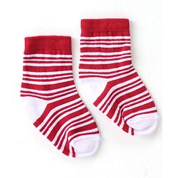 Cute Walk By Babyhug Anti Bacterial Ankle Length Socks Striped Pack Of 3 - Red & Black