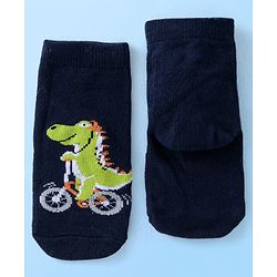 Cute Walk By Babyhug Anti Bacterial Ankle Length Socks Striped & Dino Design Pack Of 3 - Blue & White