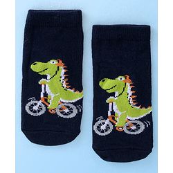 Cute Walk By Babyhug Anti Bacterial Ankle Length Socks Striped & Dino Design Pack Of 3 - Blue & White