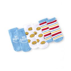 Cute Walk by Babyhug Anti-Bacterial Ankle Length Socks Pack of 3 with Striped Design - Blue & White