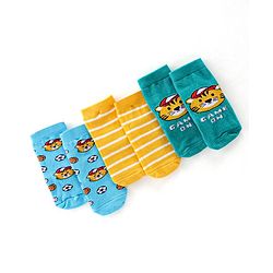 Cute Walk By Babyhug Anti Bacterial Ankle Length Socks Stripes & Tiger Design Pack Of 3 - Green Yellow & Blue