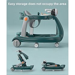 Babyhug 4 in 1 Discover & Play Musical Baby Walker with Adjustable Speed & Fancy Multi Gear Toys- Green