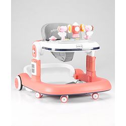 Babyhug Multifunction Foldable Activity Push Walker with  Musical Play Tray & Lights - Red